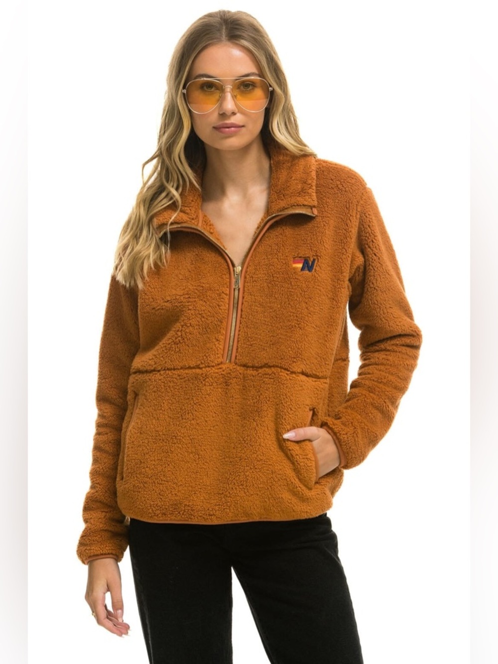 Aviator Nation TEDDY UNISEX HALF ZIP JACKET - WHISKEY